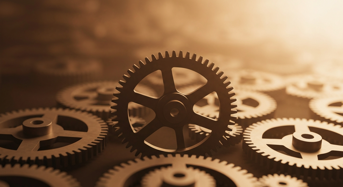 An extreme close-up of heavily textured, industrial machinery in shades of steel grey and gunmetal, conceptually representing the financial and manufacturing might of the aerospace industry.
