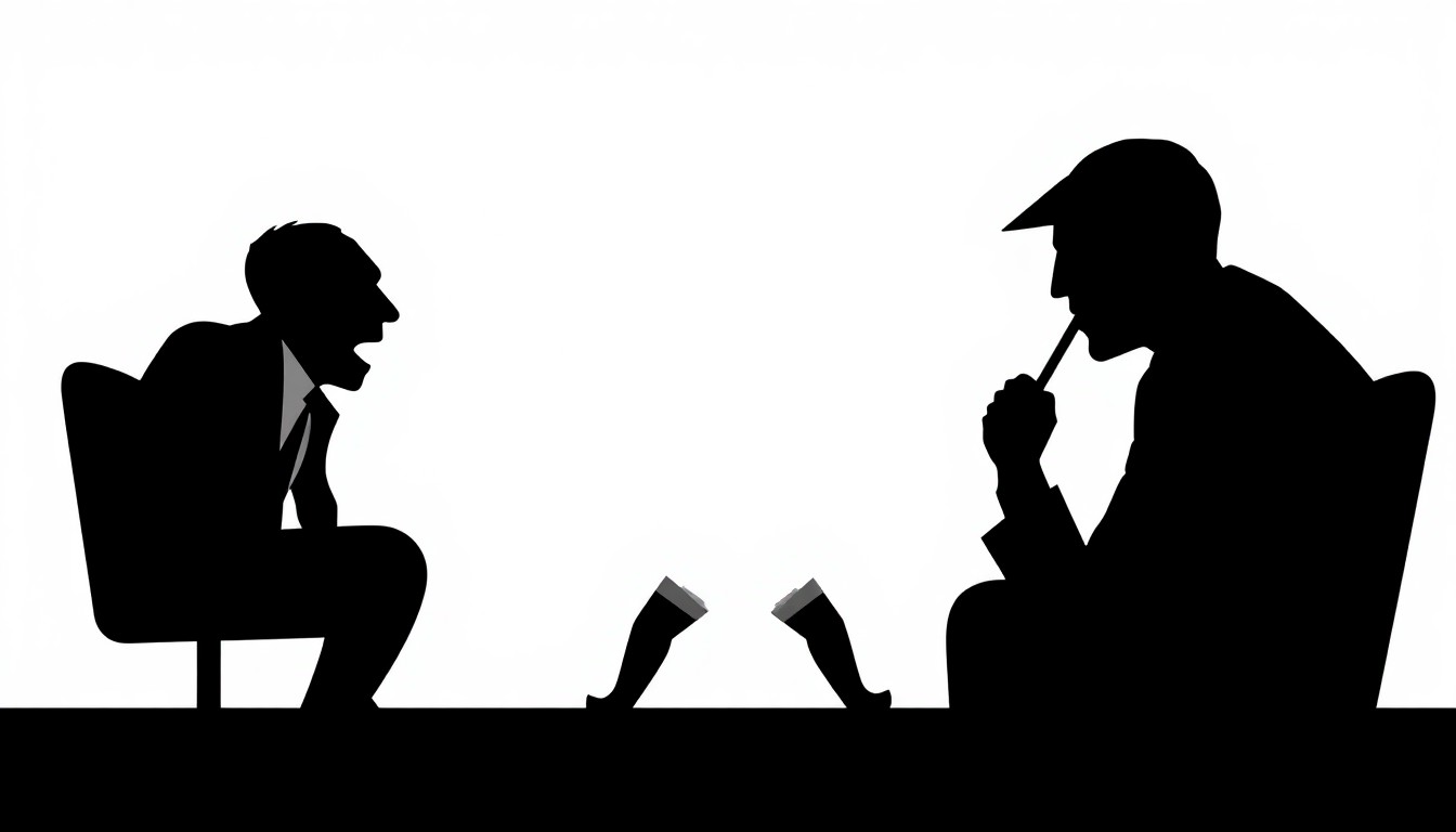 An abstract, minimalist illustration featuring sharp, jagged black silhouettes against a stark white background, conceptually representing the collision of comedy and morality.