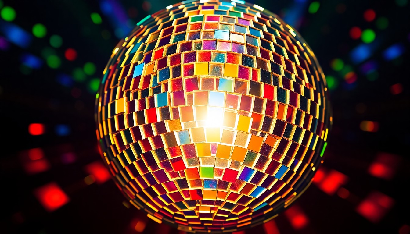 An abstract close-up photograph of a shattered disco ball reflecting a dazzling array of colorful light, symbolizing the fragmented yet dazzling legacies of the individual Beatles members.