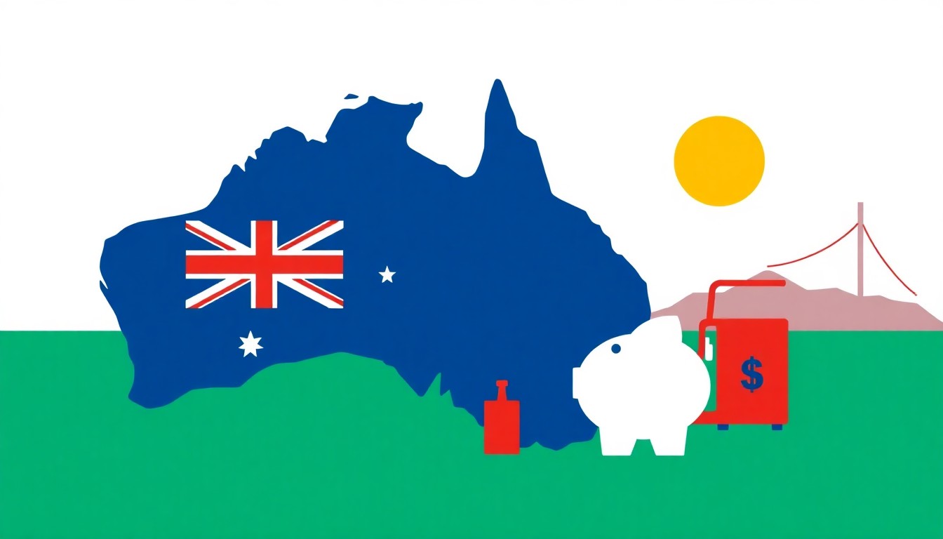 A vibrant abstract illustration featuring bold geometric shapes in primary colors, conceptually representing the complexities and challenges of Australia's fuel supply and distribution system.