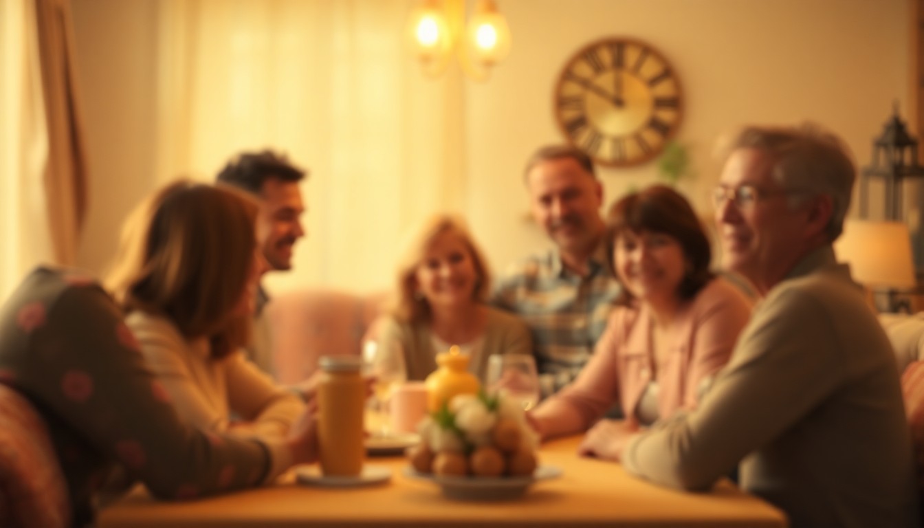 An abstract, out-of-focus photograph in warm, earthy tones depicting the silhouettes of people gathered together, representing the close-knit family and community that Rosa Brockman leaves behind.