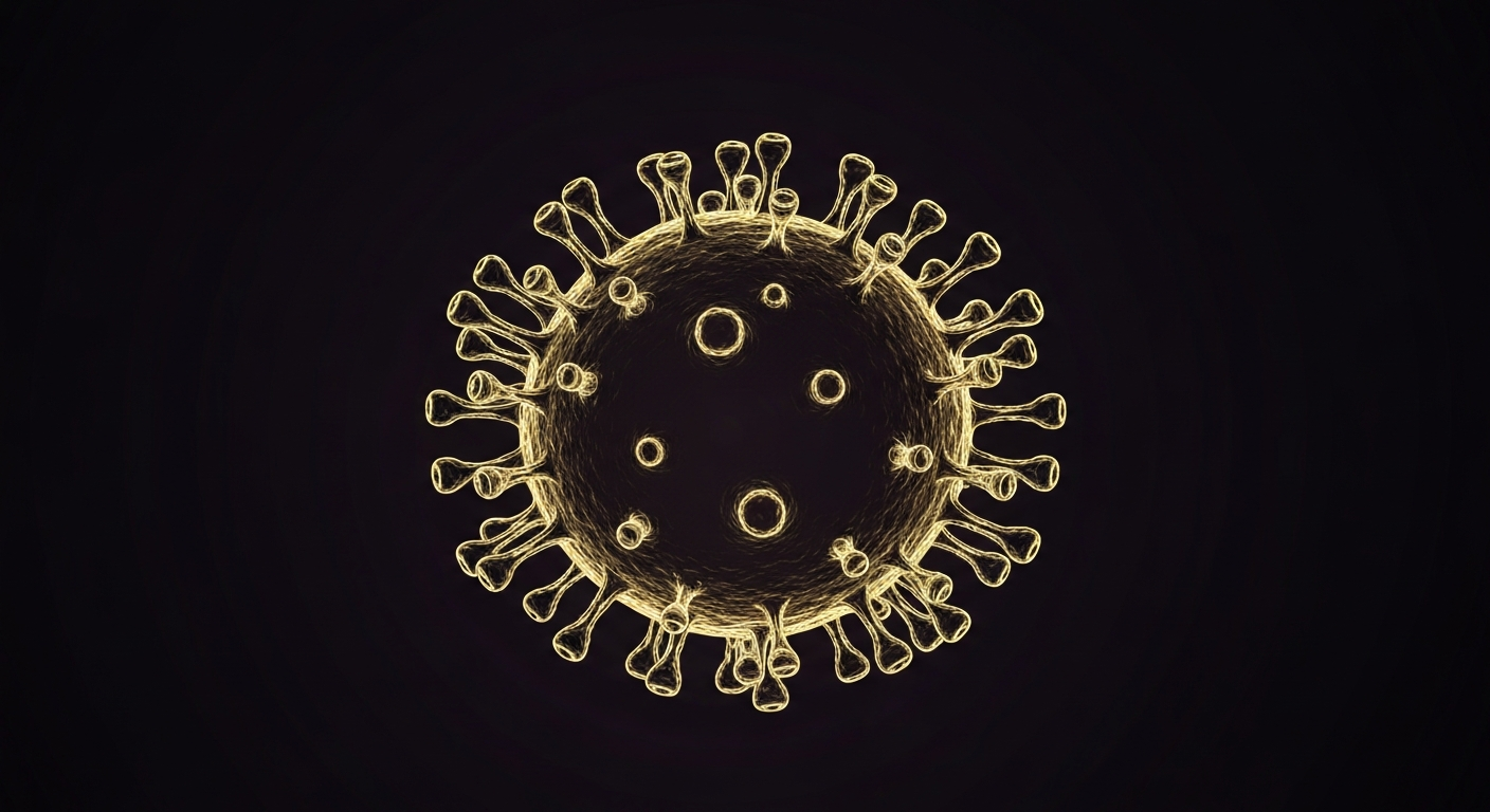 A minimalist, glowing neon outline of a measles virus particle against a dark background, conceptually representing the urgent public health concerns surrounding the potential spread of this highly infectious disease.