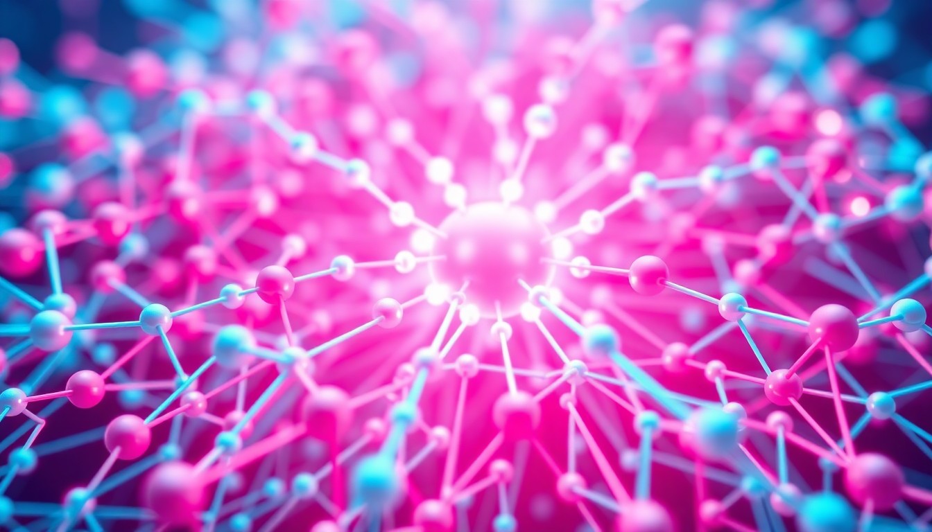 A highly detailed, glowing 3D macro illustration of a complex neural network diagram in shades of cyan and magenta, conceptually representing the advanced AI models powering Tempus' data and analytics solutions.