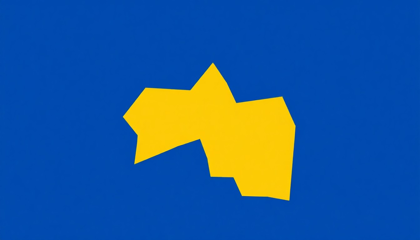 An abstract composition of jagged, overlapping geometric shapes in deep blue and bright yellow, conveying a sense of tension and conflict without using any literal imagery or text.