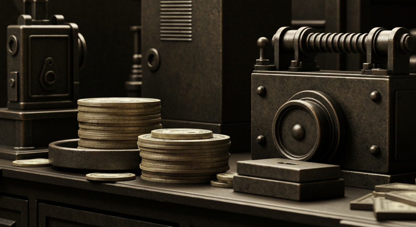 An extreme close-up of various gears, levers, and other heavy industrial components, conveying the complex inner workings of a major financial institution.