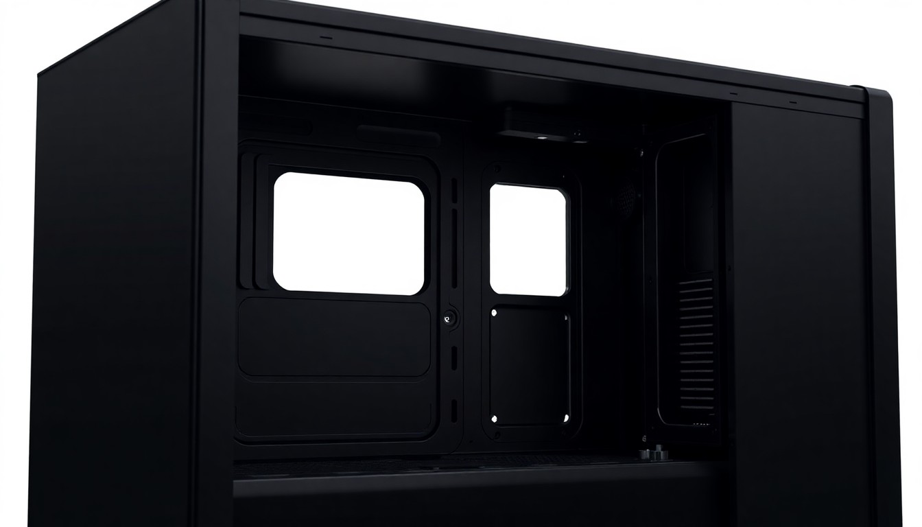 An extreme close-up of the Fractal Design North Momentum Edition PC case, featuring a matte black finish with subtle 'Black Oak' wooden accents, showcasing the clean, minimalist industrial design.
