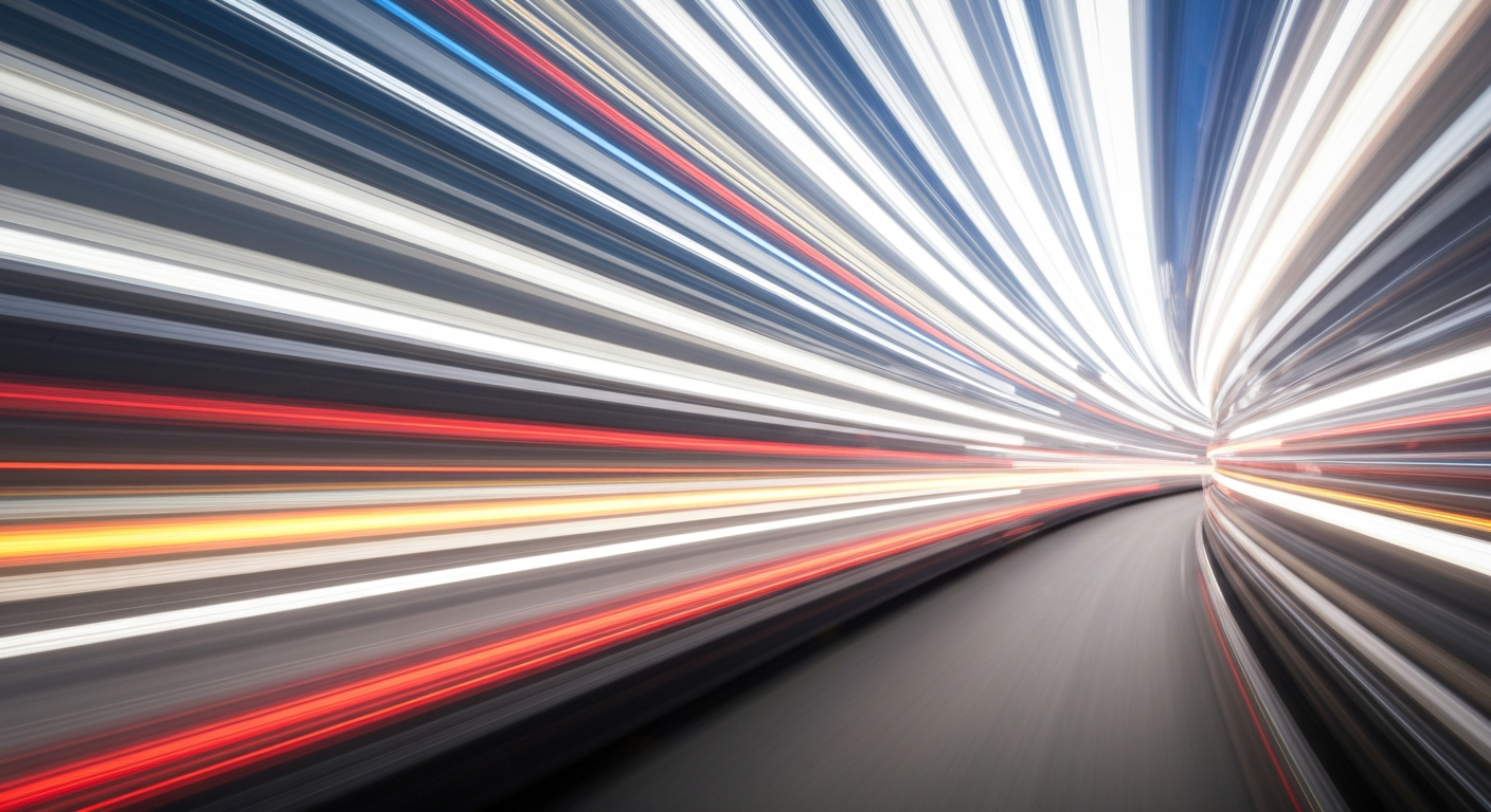 Heavily blurred, abstract streaks of vibrant color representing the motion and energy of a moving vehicle, conveying the dynamic and tactile experience of driving a manual transmission.