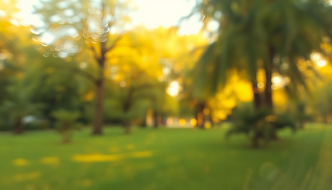 An abstract, dreamy photograph of a blurred, sun-dappled park scene, conveying a sense of warmth, nature, and community.