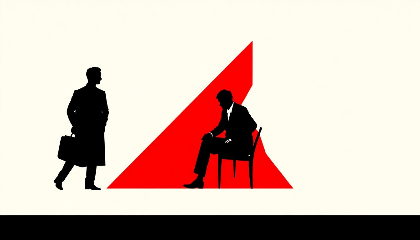 A bold, abstract composition of stark black silhouettes and geometric shapes in high-contrast red and white, conceptually representing the lasting impact of Marcel Duchamp's pioneering artistic legacy.