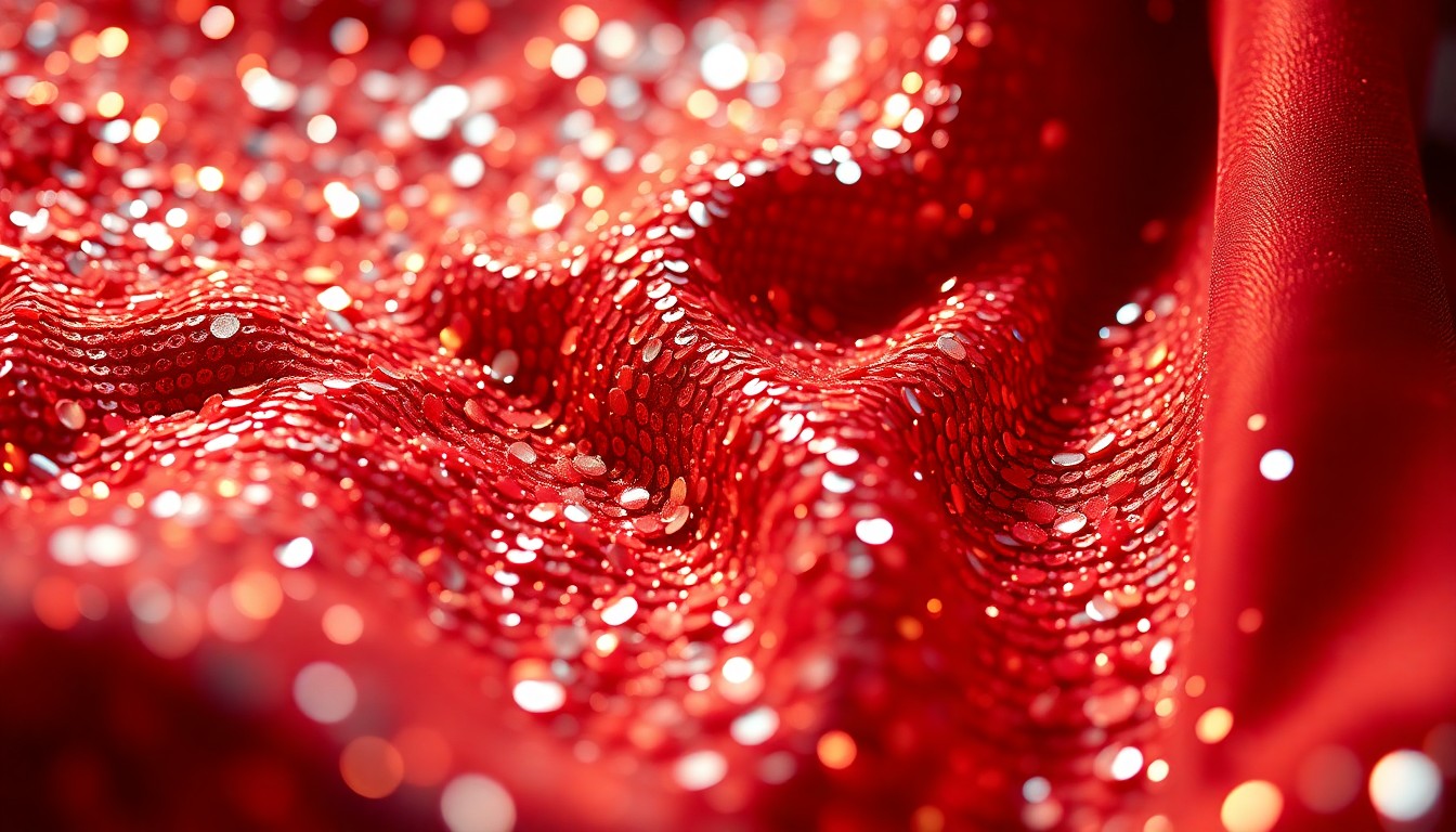 An extreme close-up of luxurious, glittering textures in shades of gold, silver, and deep red, conceptually representing the glamour and energy of a music festival celebrating Pennsylvania's 250th anniversary.