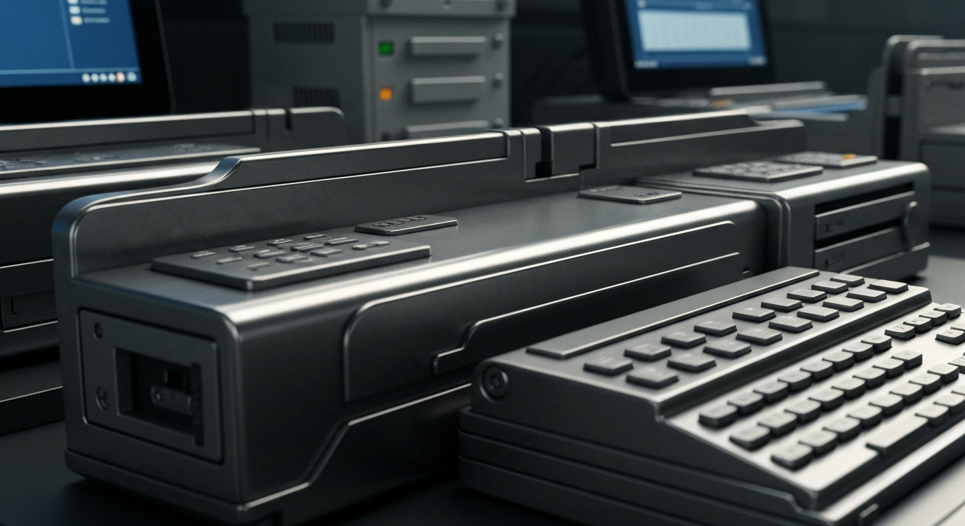 An extreme, cinematic close-up of shiny, industrial-grade computer servers, storage arrays, and networking equipment, conveying the tangible, secure power of Microsoft's cloud infrastructure and enterprise software without using any literal financial symbols or text.