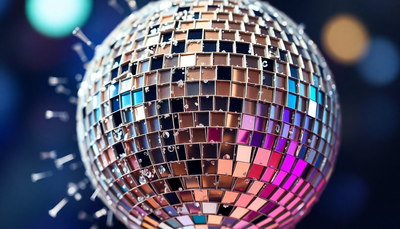 An extreme close-up photograph of a shattered, glittering disco ball, capturing the fragmented and unsettled nature of the 'Today' show's dynamics during a difficult period.