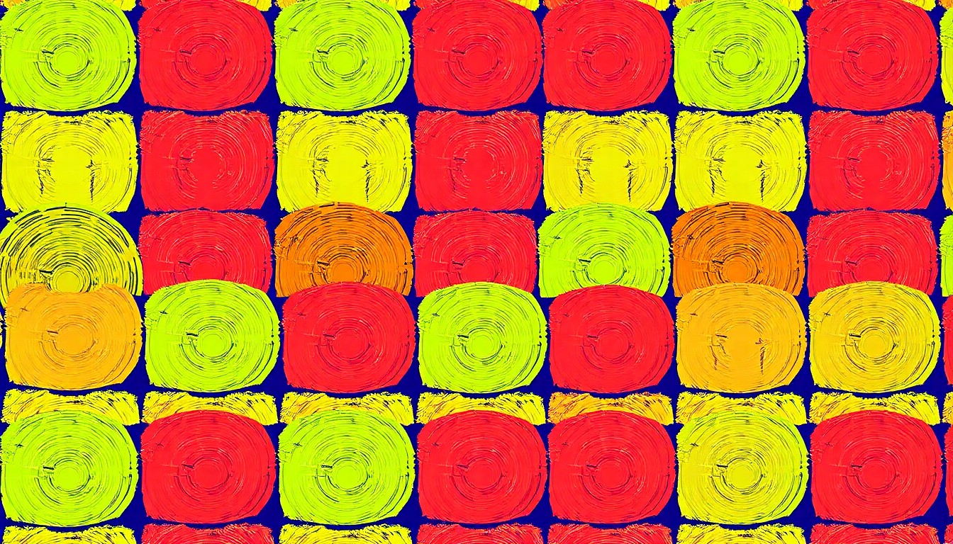 A bold, colorful silkscreen-style illustration featuring a repeating grid pattern of a single, iconic hay bale, rendered in vibrant neon hues and heavy black outlines to capture the spirit of community support and agricultural resilience.