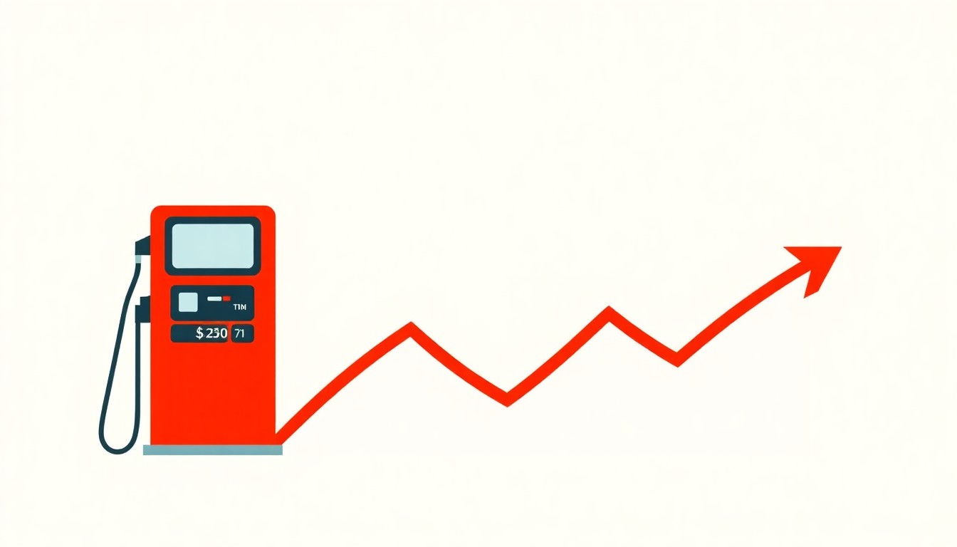 A vibrant abstract composition of overlapping triangles and circles in shades of red, blue, and yellow, conceptually representing the rising costs and economic pressures caused by surging gas prices.