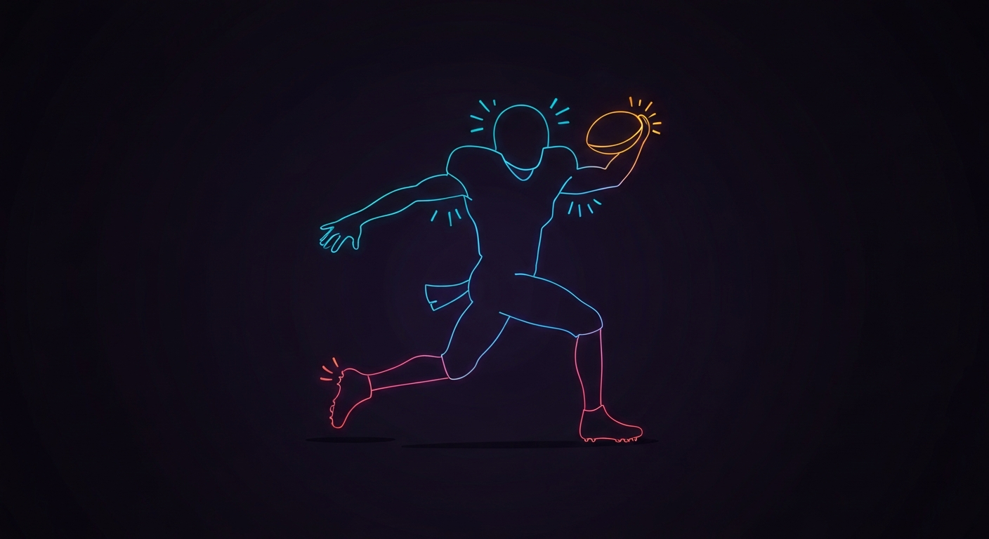 A minimalist illustration of a football player's silhouette, defined by glowing neon lines against a dark background, conceptually representing the energy and impact of a legendary coach's life and career.