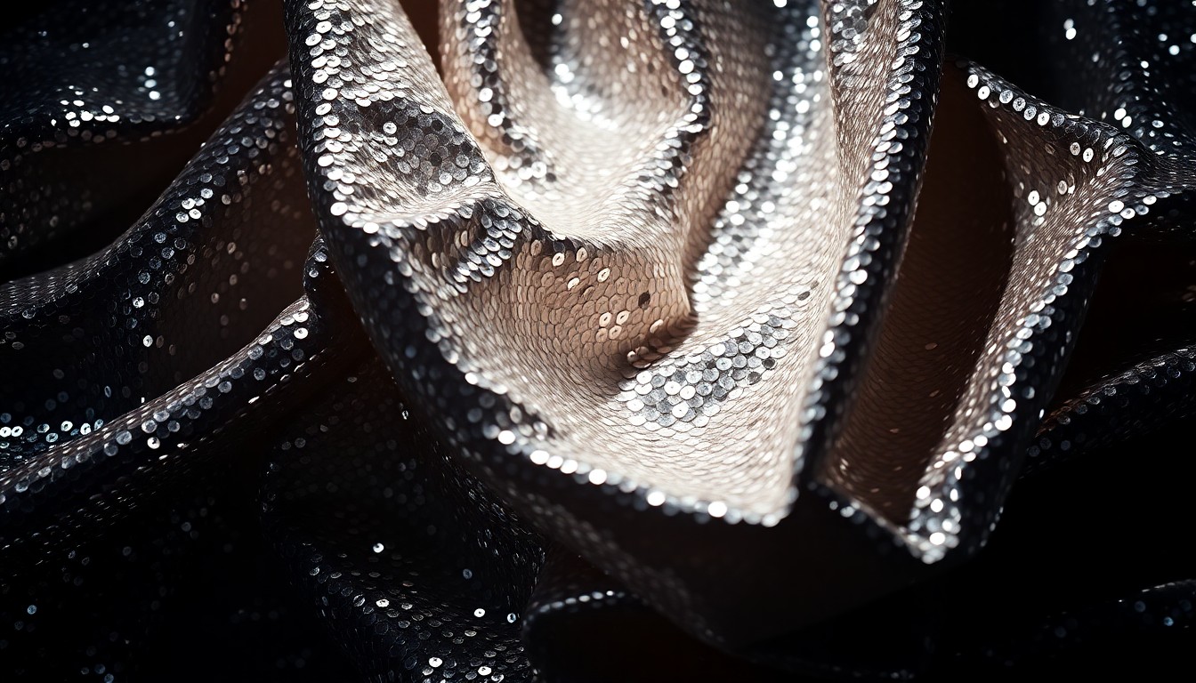 An extreme close-up of a crumpled, glittering silver sequin fabric, captured in dramatic high-contrast studio lighting to create a conceptual, abstract representation of the intimate, personal nature of Tenille Townes' latest album.