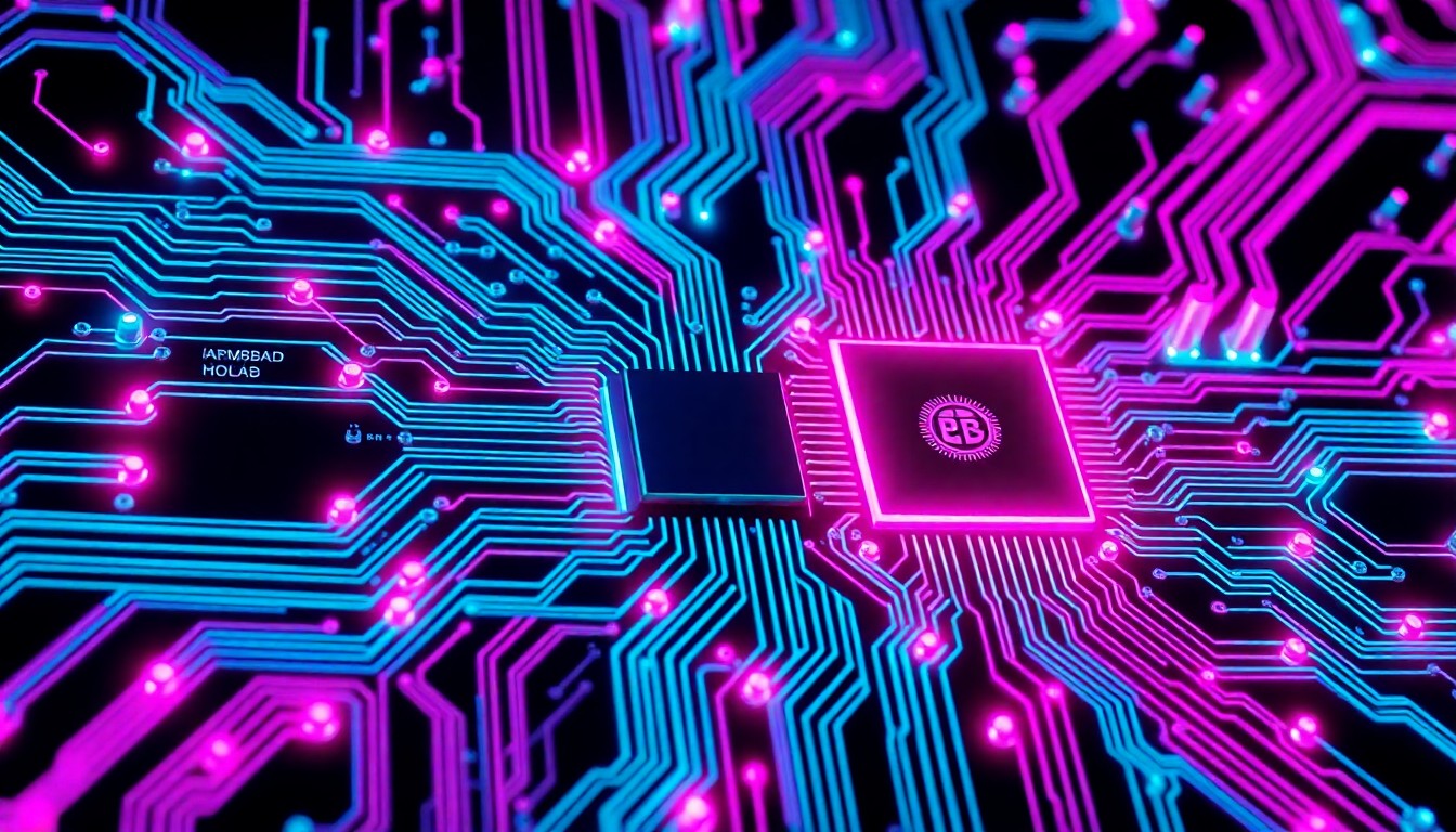 A highly detailed, glowing 3D illustration of a complex circuit board with interlocking neon cyan and magenta components, conceptually representing the interconnected nature of critical software infrastructure.