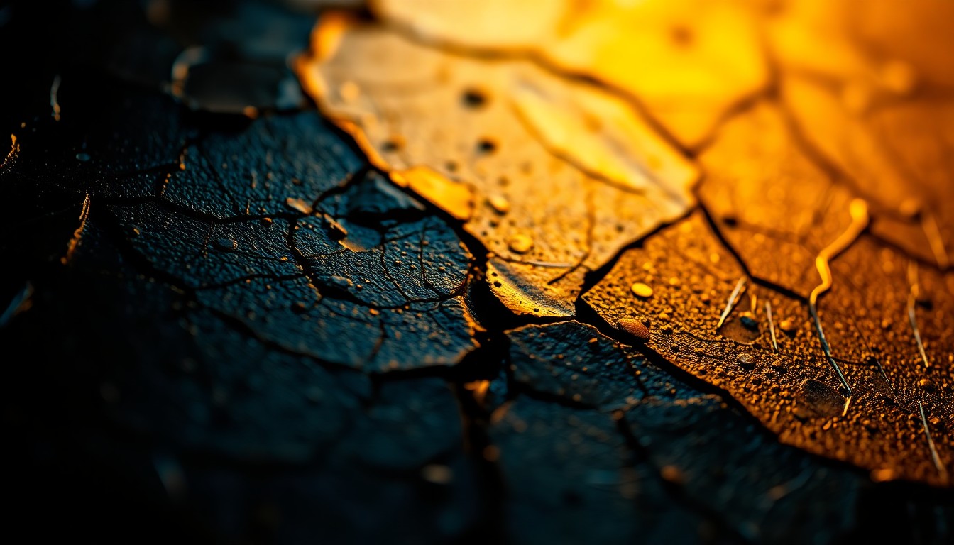 An extreme close-up photograph of shattered glass and cracked leather textures, lit dramatically to create a gritty, high-fashion aesthetic, conceptually representing the personal and professional disputes between two influential heavy metal musicians.