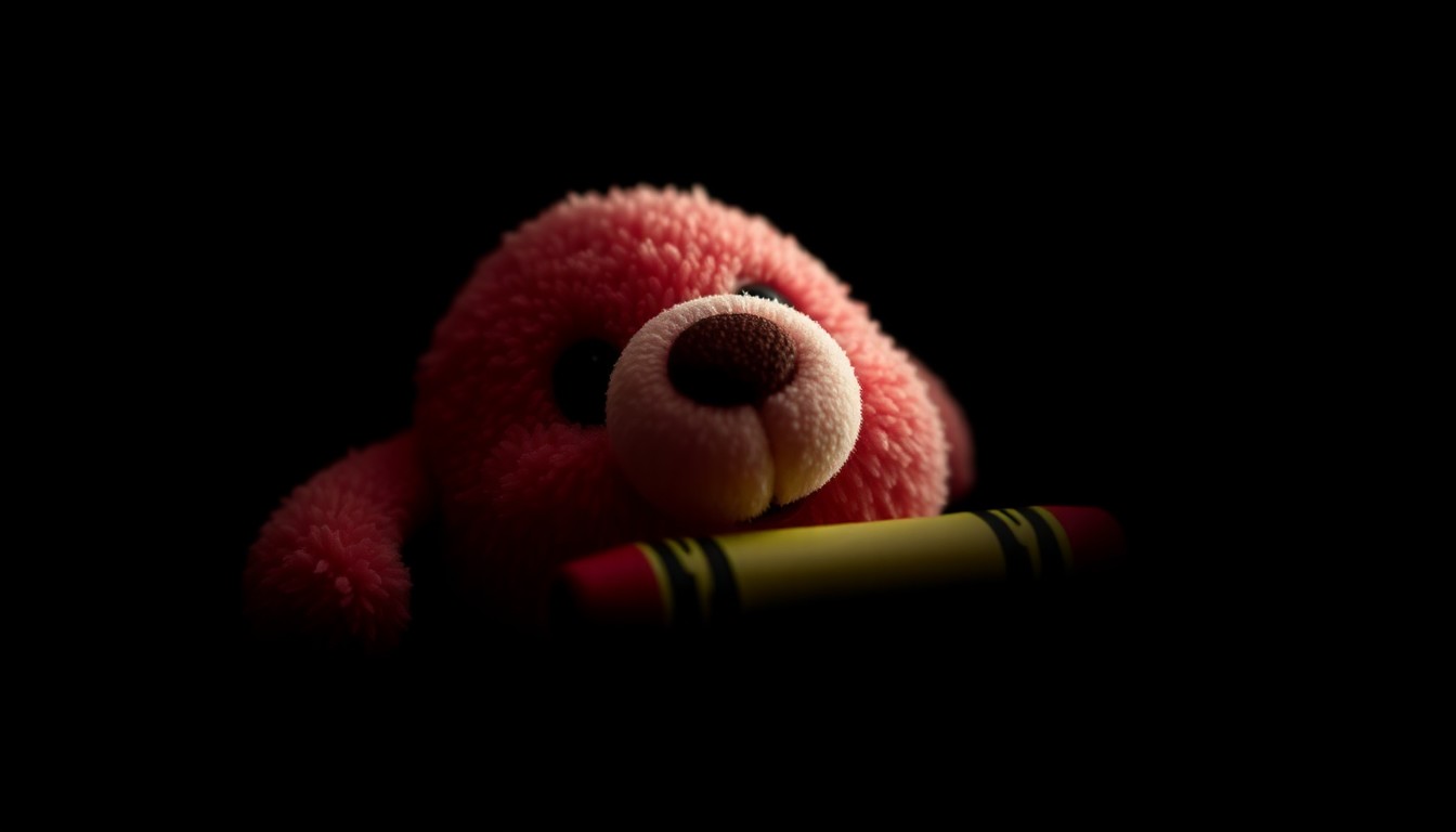 An extreme close-up photograph of a broken crayon, reflecting the harsh reality of child abuse allegations at a summer camp.