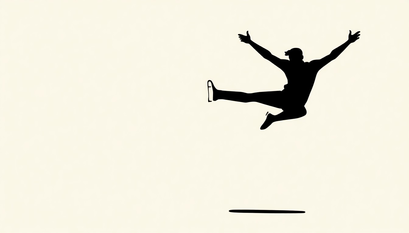 A striking abstract composition featuring sharp, angular shapes in contrasting colors, representing the dynamic motion and energy of a figure skating jump.