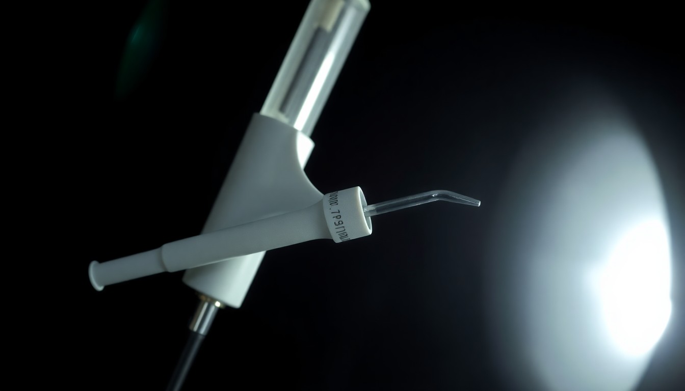 An extreme close-up photograph of a metal medical instrument, such as a speculum or forceps, sharply lit by a direct camera flash against a black background, conceptually representing the clinical and investigative nature of the case against the former Army gynecologist.