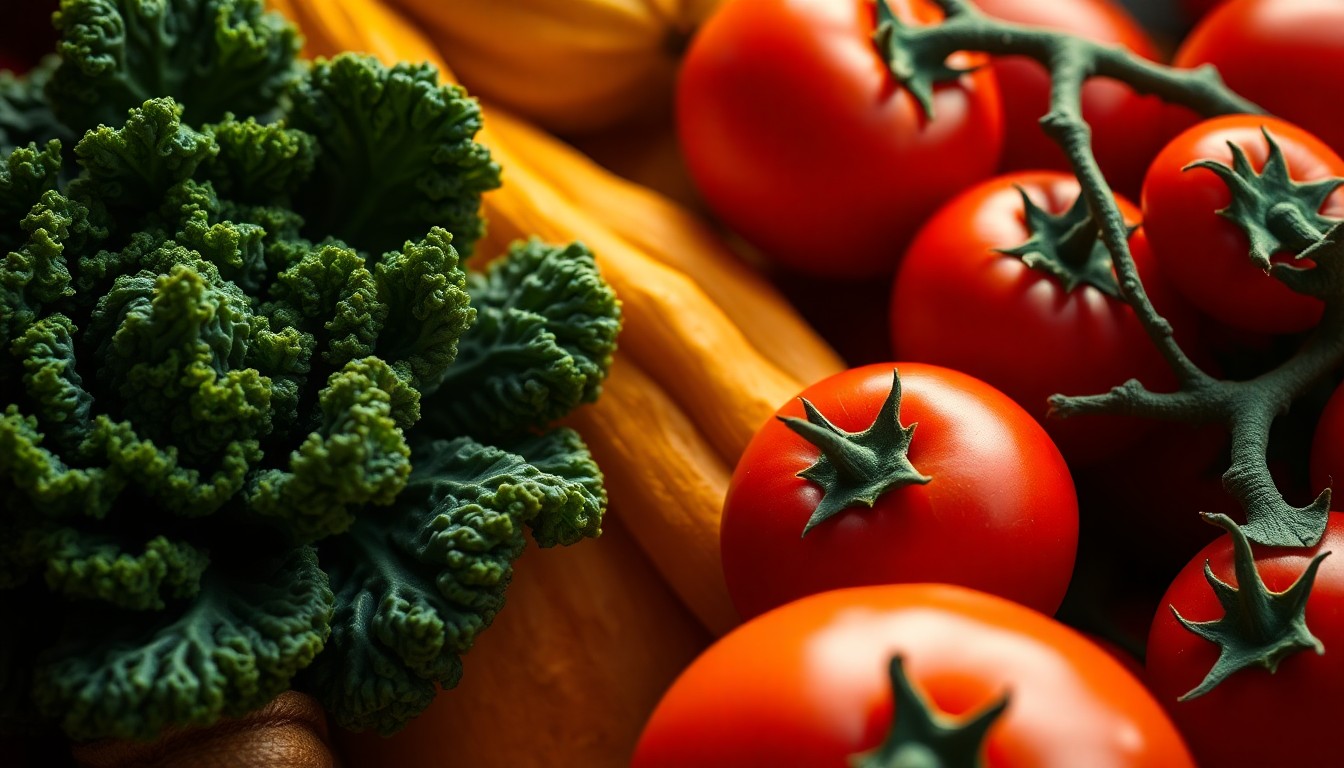 An extreme close-up of lush, textured organic produce in a variety of earthy colors, captured with dramatic studio lighting to create a high-fashion, luxurious aesthetic that conceptually represents the joyful energy of a community celebration.