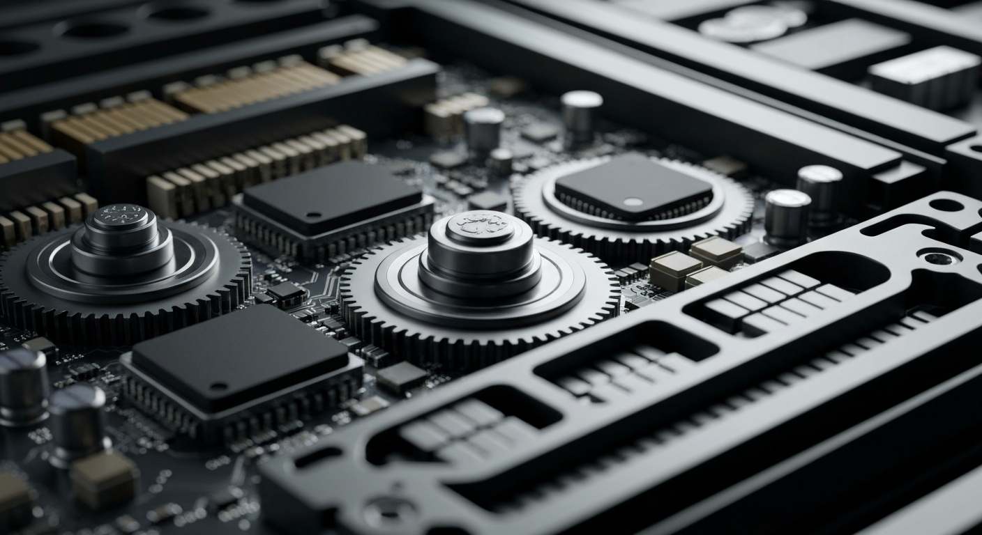 An extreme close-up of the intricate mechanical and electronic components that make up the internal workings of a high-capacity data storage device, conveying a sense of the industrial power and technological complexity behind Western Digital's products.
