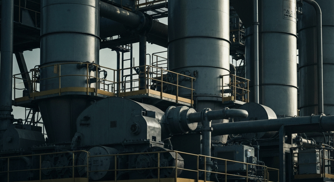 An extreme close-up of industrial machinery and equipment, conveying the scale and power of Darling Ingredients' sustainable production operations.