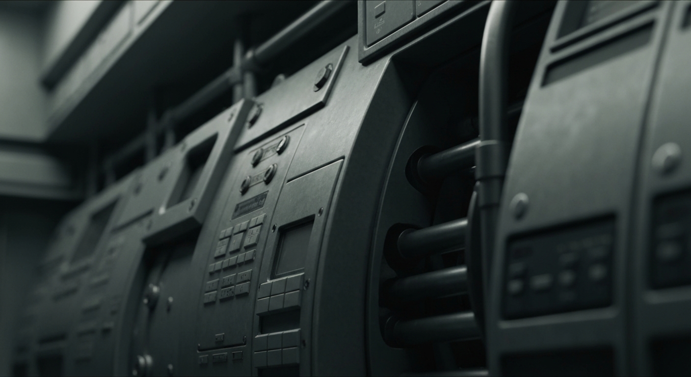 An extreme close-up of industrial gears, pipes, and valves in shades of steel grey, conceptually representing the complex financial machinery behind IDACORP's energy operations.