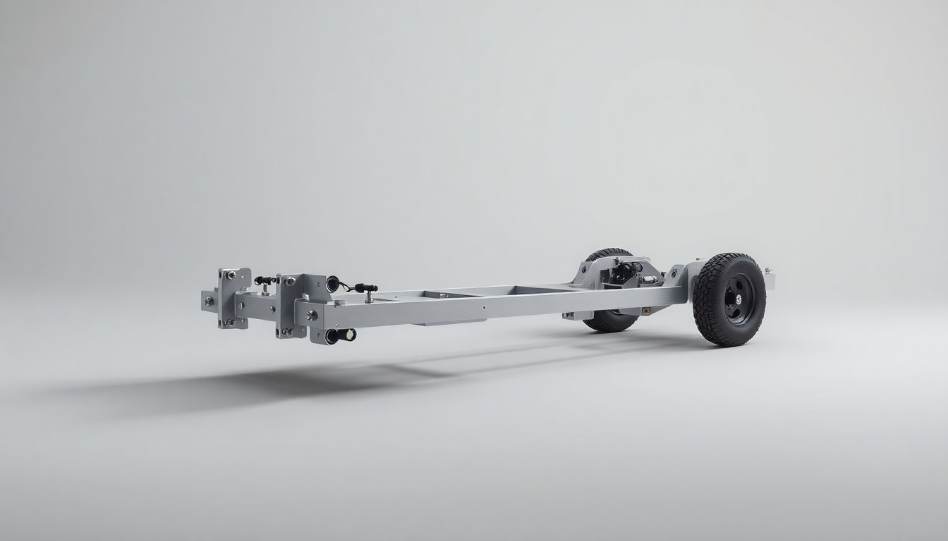 A close-up photograph of a polished, geometric aluminum RV chassis component floating on a clean, monochromatic background, using dramatic studio lighting to convey a sense of corporate strategy and financial risk.