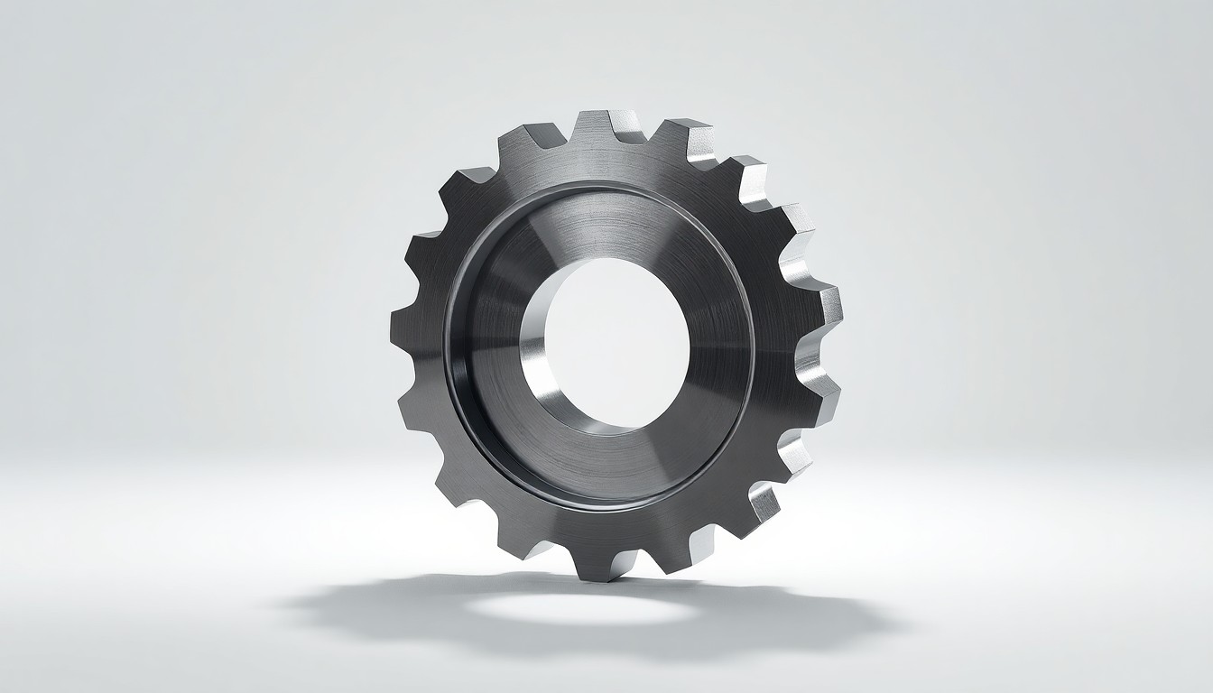 A highly detailed, photorealistic studio photograph of a metallic gear or cog-shaped object floating on a clean, white background, conceptually representing the technical problems with Tennant's new enterprise resource planning system.