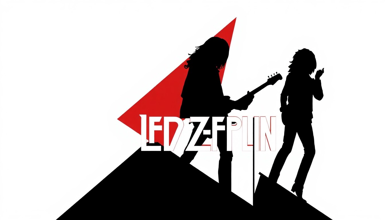 A bold, abstract composition of jagged, geometric shapes in deep red and black, conceptually representing the energy and musical prowess of Led Zeppelin in their formative years.