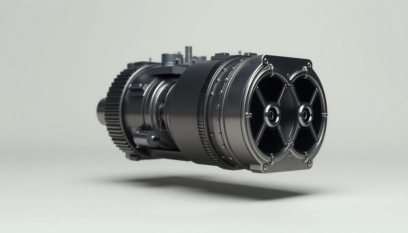 A polished metal model of a small modular nuclear reactor floating on a clean, monochromatic background, symbolizing the complex corporate strategy and financial risks in the nuclear power industry.