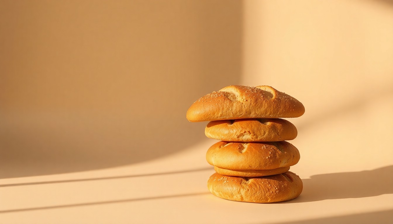 A close-up photograph of a stack of freshly baked bread loaves in a warm, golden-brown color palette, resting on a clean, monochromatic background and illuminated by dramatic studio lighting to conceptually represent the transition of commercial real estate.