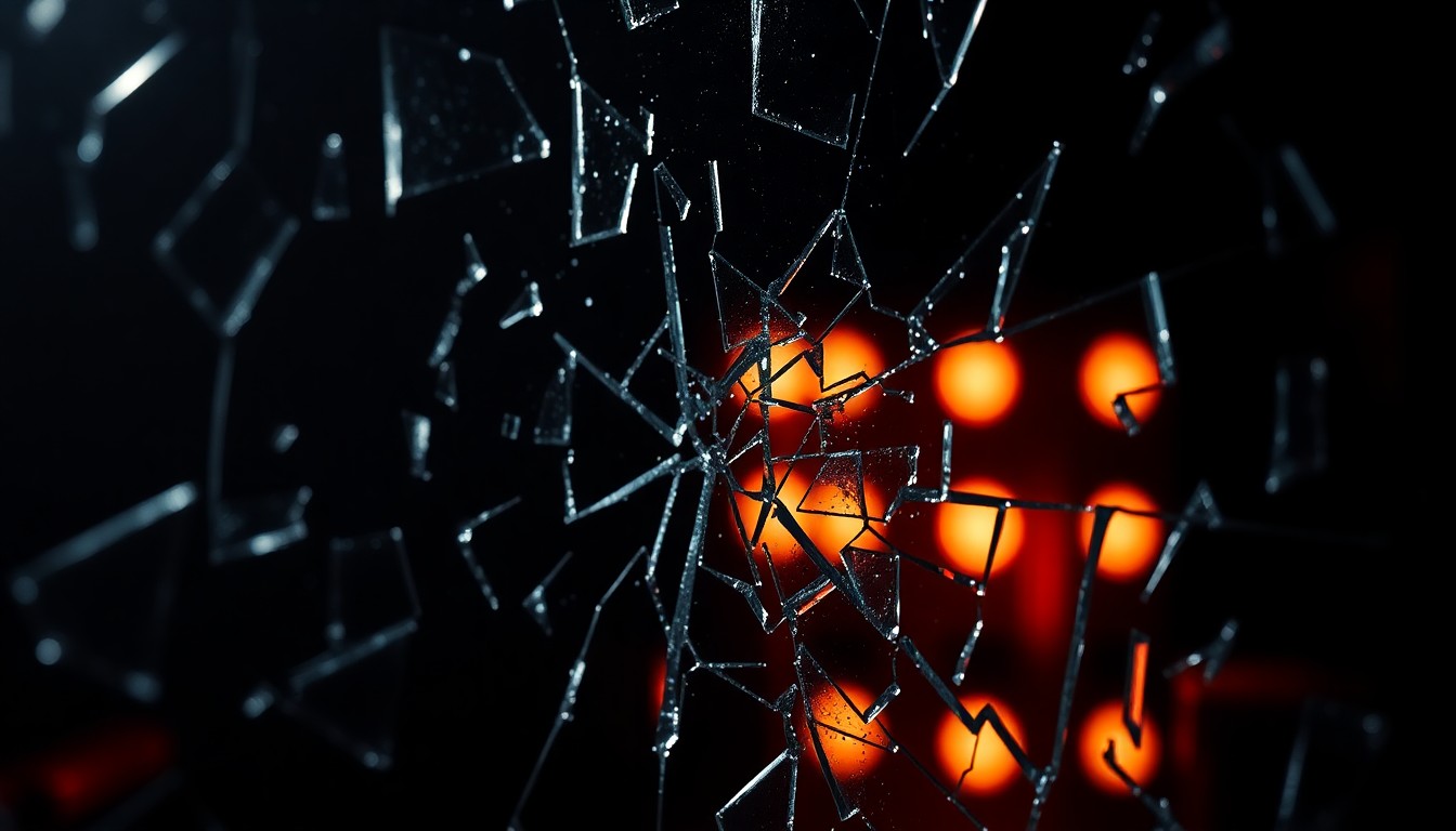 An extreme close-up photograph of a shattered, reflective glass surface, capturing the dramatic lighting and energy of the hit TV shows '9-1-1' and '9-1-1: Nashville'.