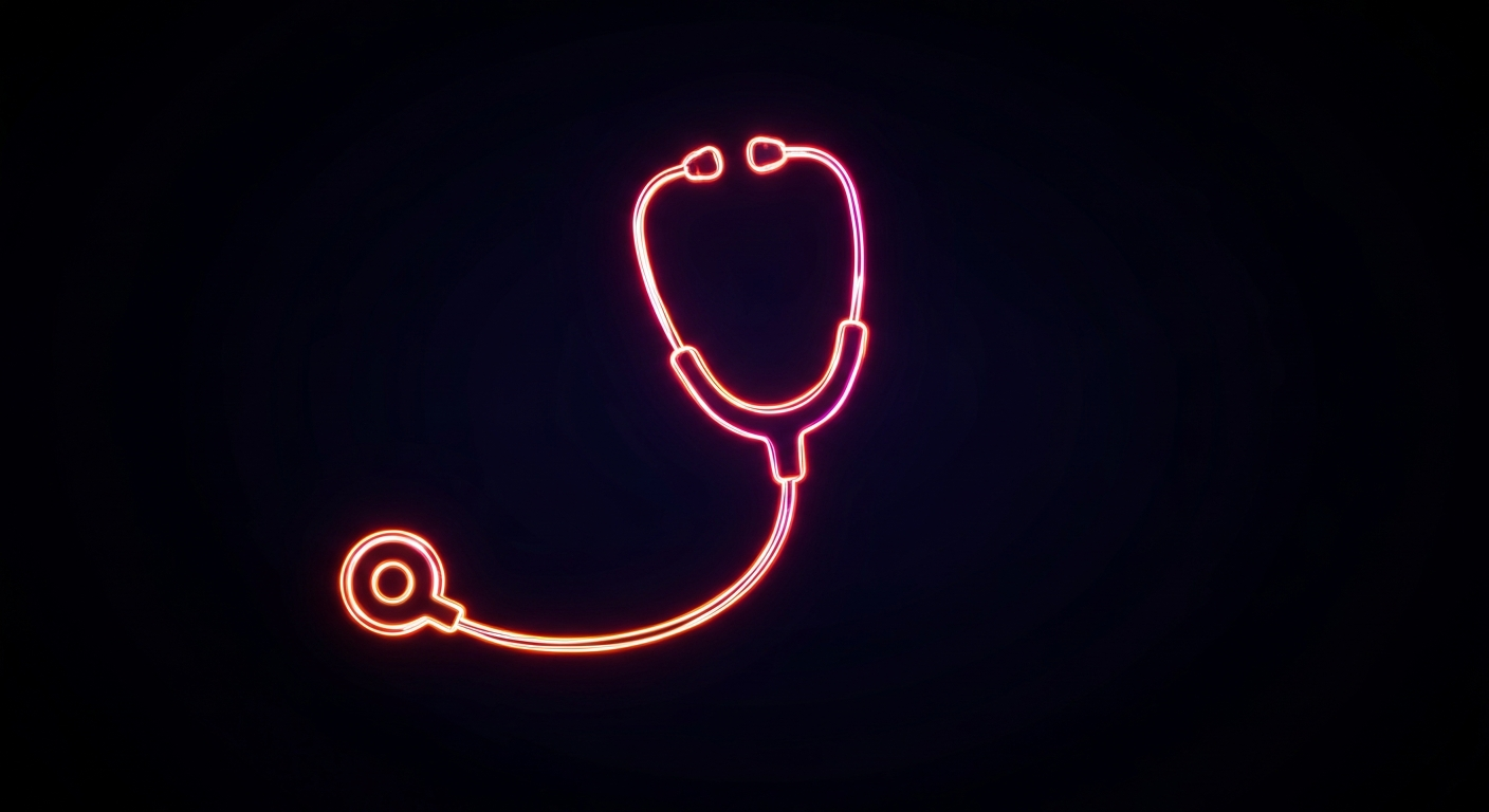 A minimalist, neon-outlined illustration of a medical stethoscope, conceptually representing the innovation and energy of a new healthcare education facility.