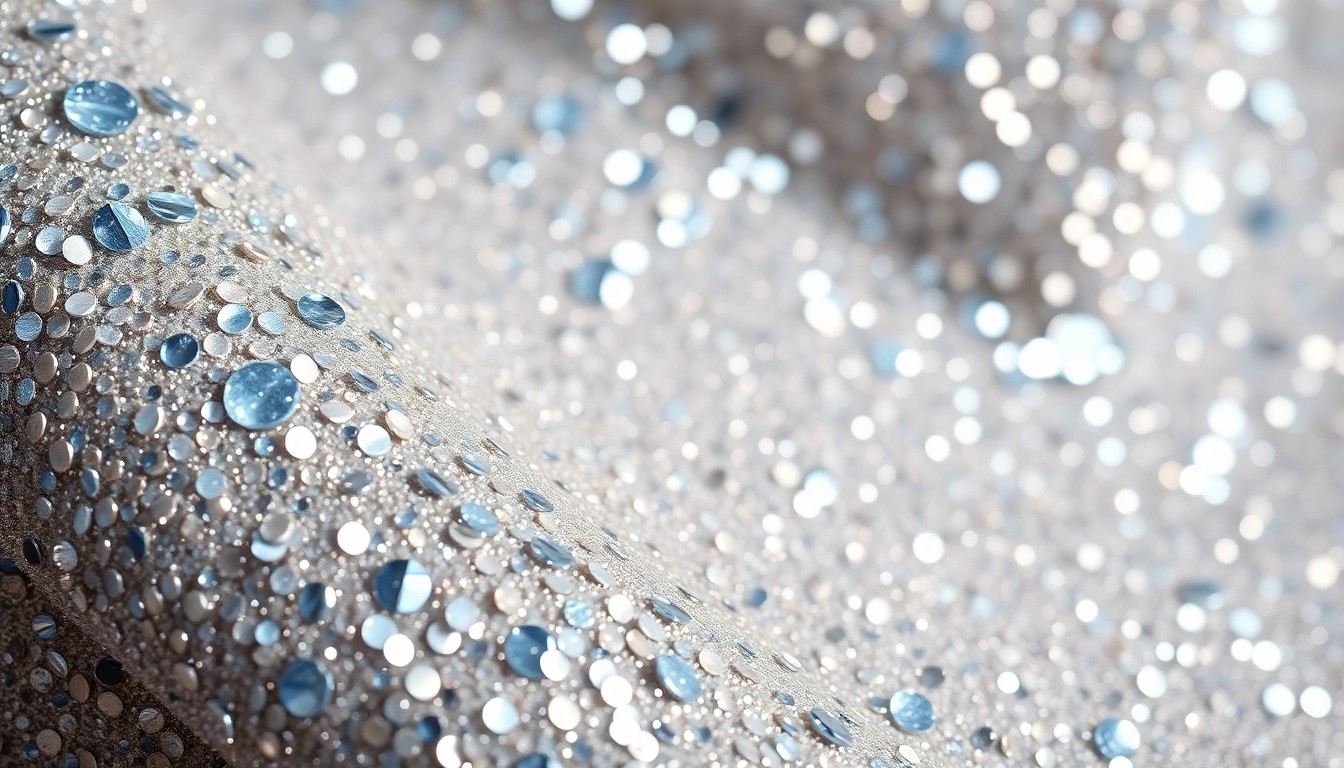 An abstract close-up image of shimmering, high-contrast sequins and glittering textures, capturing the glamour and intrigue surrounding the upcoming 'Devil Wears Prada' sequel.