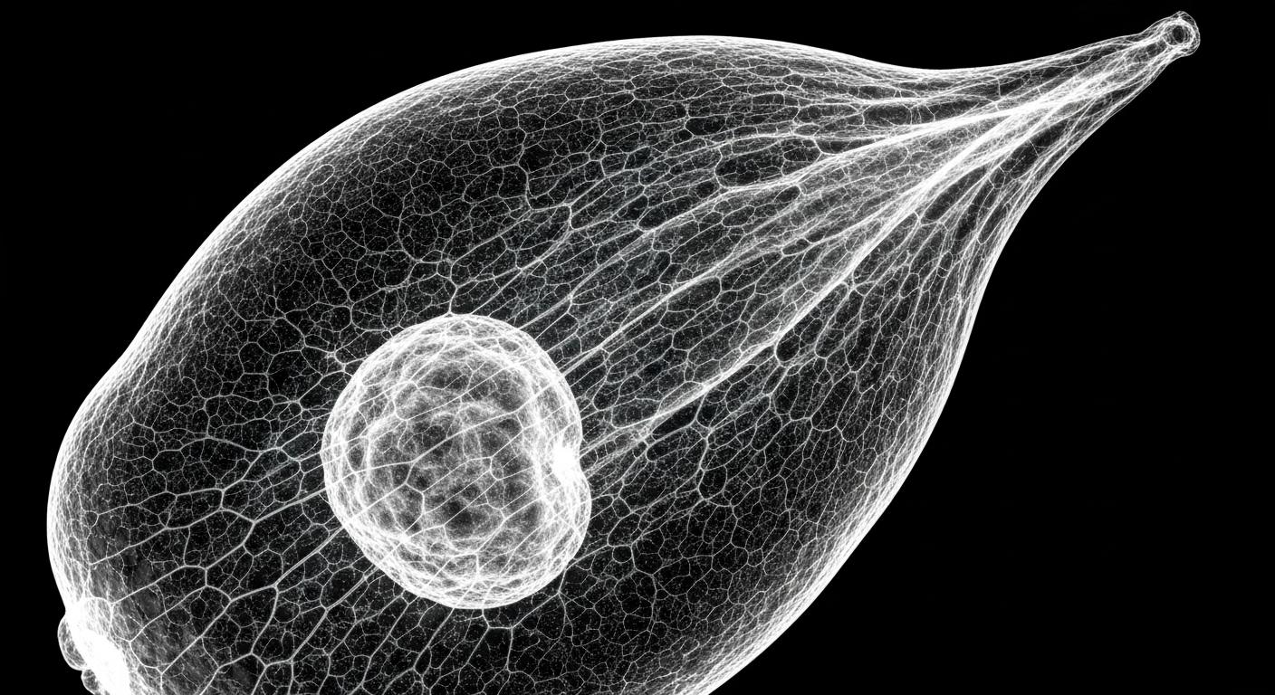 A ghostly, translucent X-ray photograph revealing the intricate structure of a pollen grain, conceptually illustrating the microscopic source of seasonal allergy symptoms.