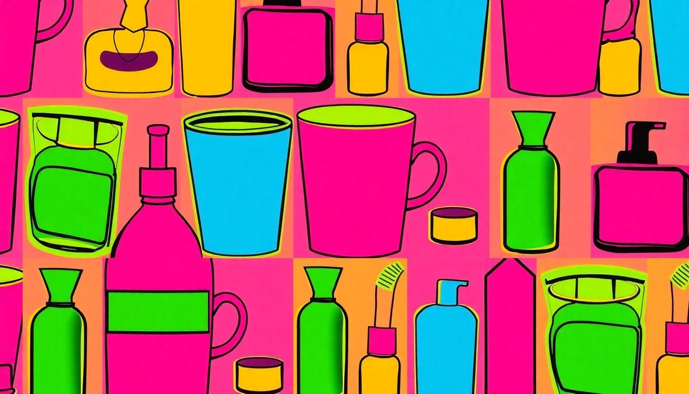 A brightly colored, high-contrast silkscreen print of a modern, minimalist coffee mug repeated in a tight grid pattern, capturing the lifestyle appeal of this updated Gresham townhome.