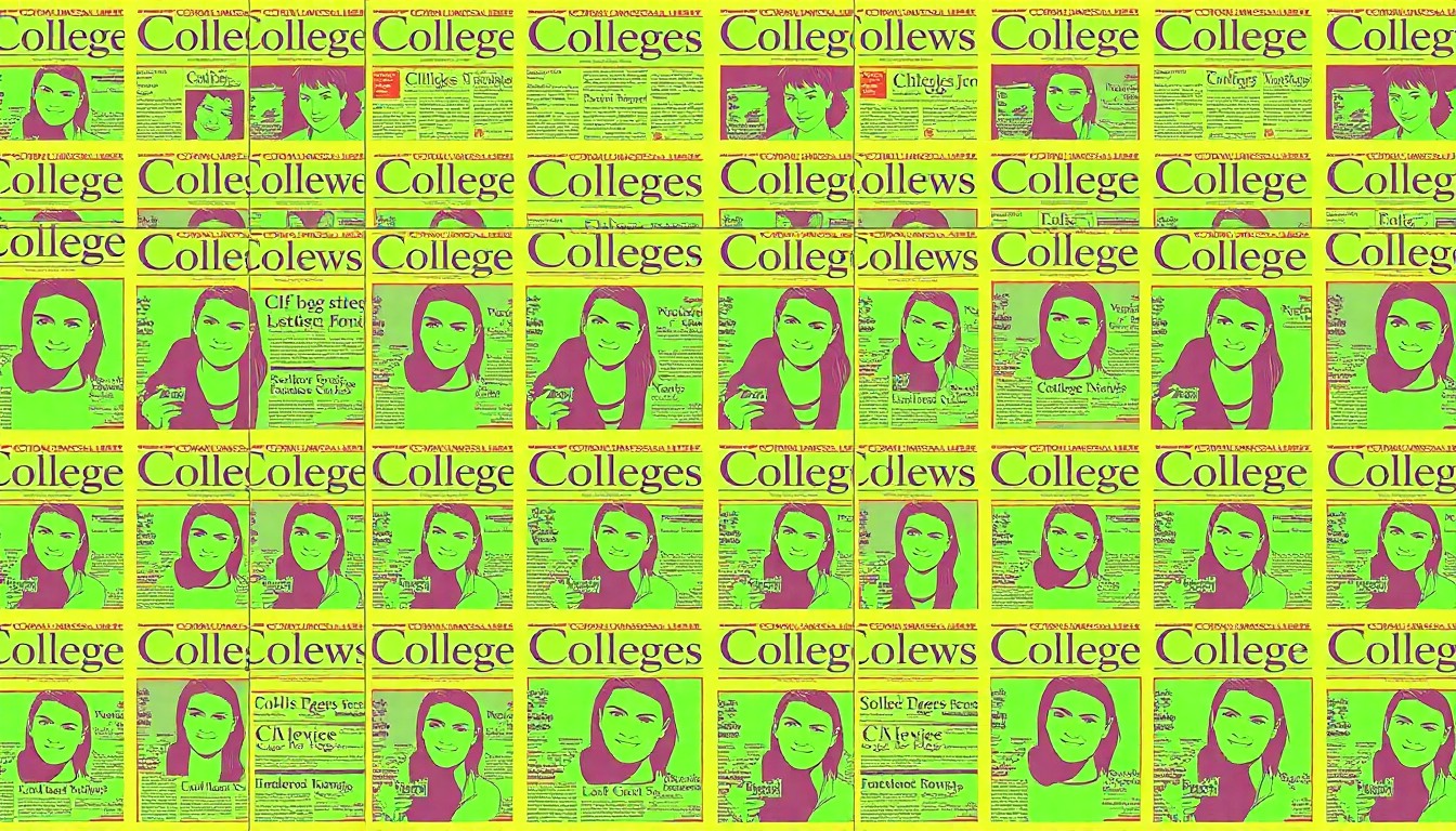 A vibrant, high-contrast silkscreen print of a college magazine cover, repeated in a grid pattern with bold, neon colors and heavy black outlines, conceptually representing the censorship of diverse student voices.