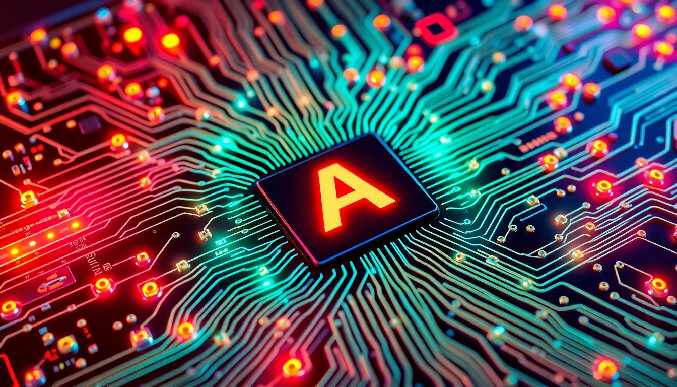 A highly detailed, glowing 3D illustration of a complex circuit board with pulsing neon-colored lights, conceptually representing the advanced AI capabilities and potential cybersecurity risks of Anthropic's Mythos model.