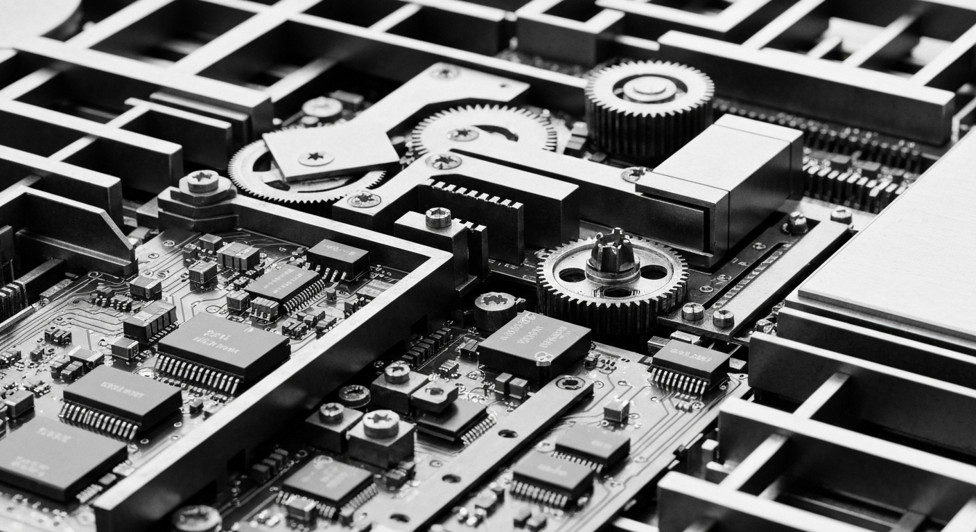 A high-contrast, cinematic close-up of heavy, tangible banking mechanics and objects, representing the institutional infrastructure that underpins the financial sector.