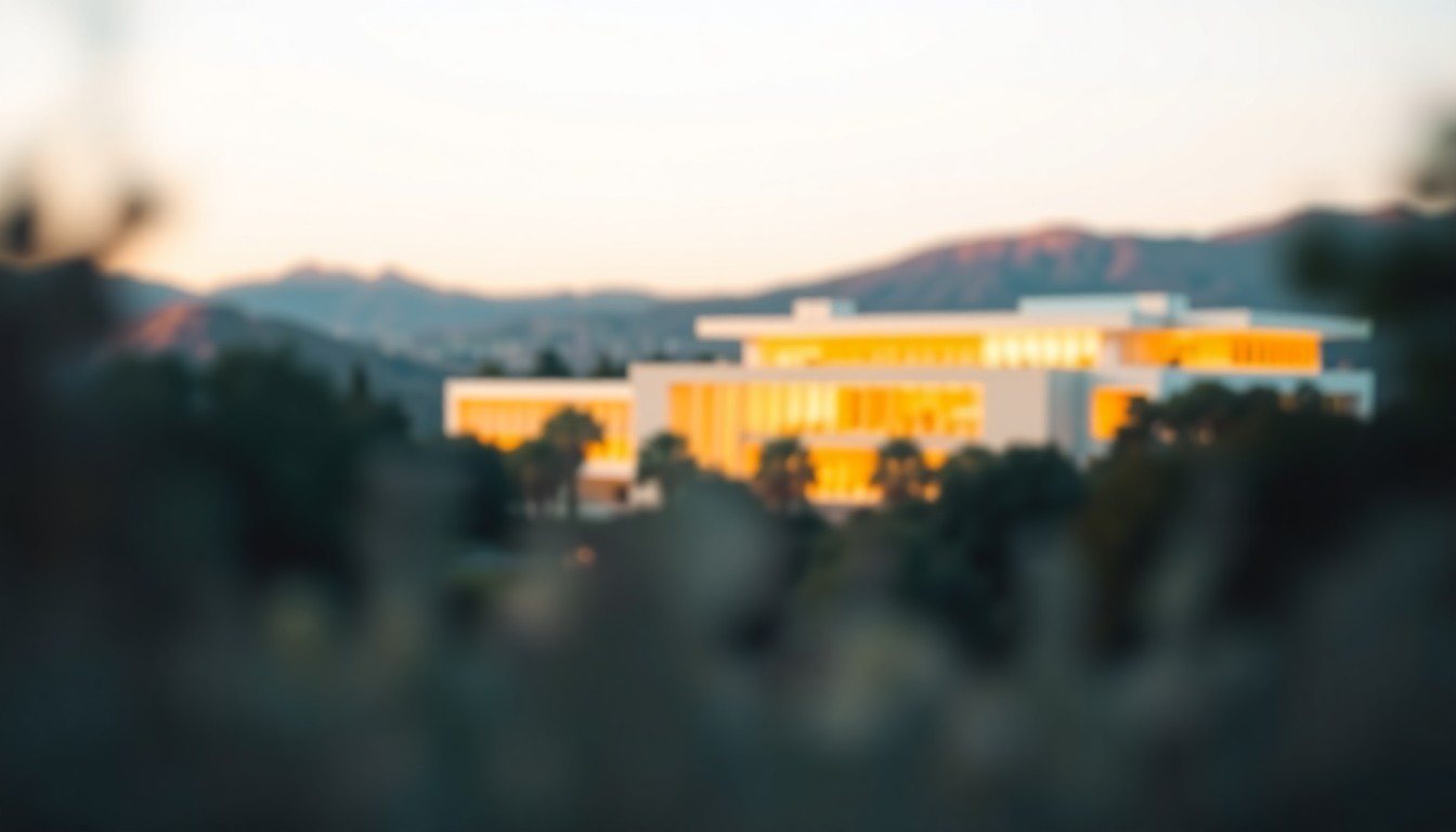 An abstract, impressionistic photograph of the Getty Center's distinctive architecture, with the building and surrounding landscape blurred into soft, warm pools of light and color, conveying a sense of tranquility and timelessness.