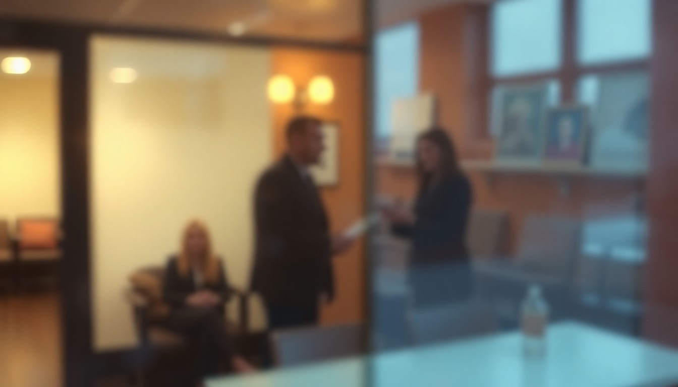 An abstract, impressionistic image of a blurred family law office setting, with soft, hazy pools of warm color and light creating an intimate, calming mood.