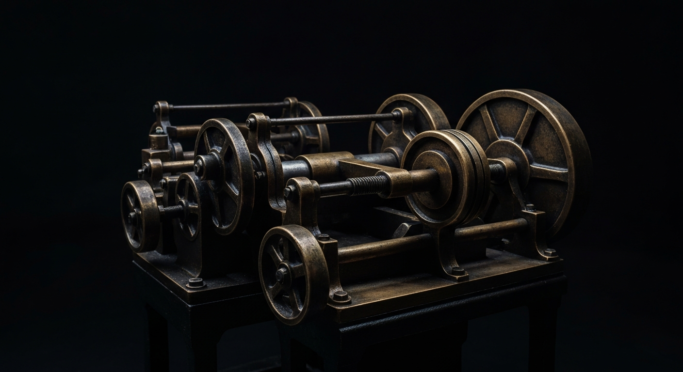 A highly detailed, macro-level view of the gears, levers, and mechanisms that make up the heavy, industrial machinery of the banking system, conveying a sense of the institutional infrastructure and technical complexity underlying financial markets.