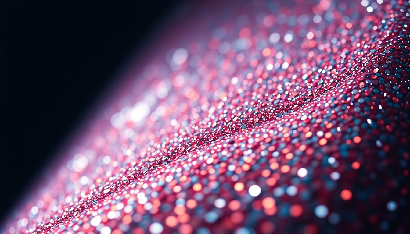 An extreme close-up of shimmering, glittering sequins captured in dramatic, high-contrast studio lighting, conceptually representing the glamour and luxury of the music industry.