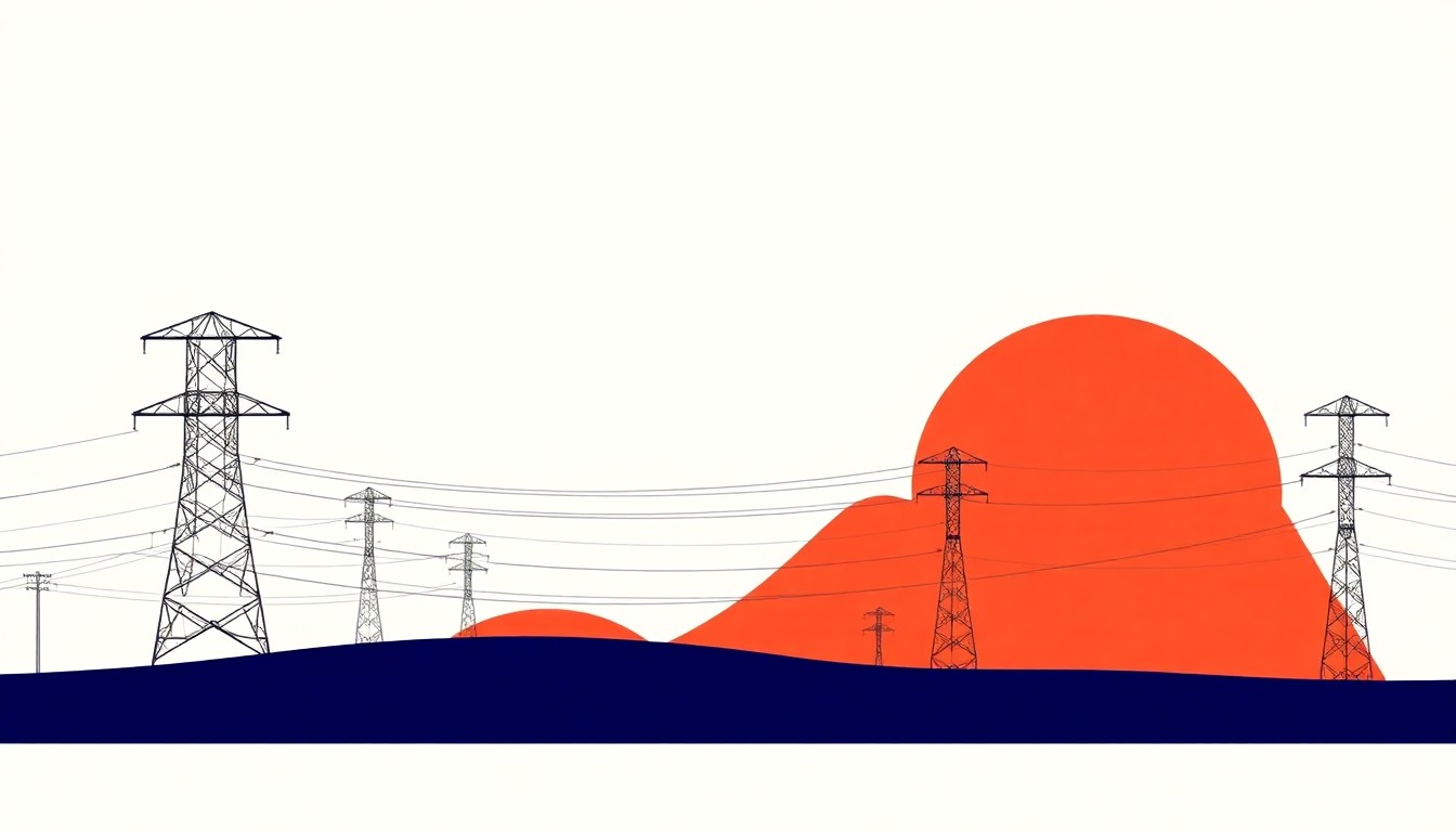 A geometric abstract illustration featuring overlapping triangles and circles in shades of blue, red, and yellow, conceptually representing the complex factors behind rising electricity rates and the need for investment in energy infrastructure.