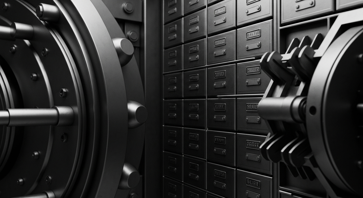 An extreme close-up of heavy, textured banking equipment like a vault door or currency counter, conveying the industrial, mechanical nature of estate planning and tax avoidance strategies.