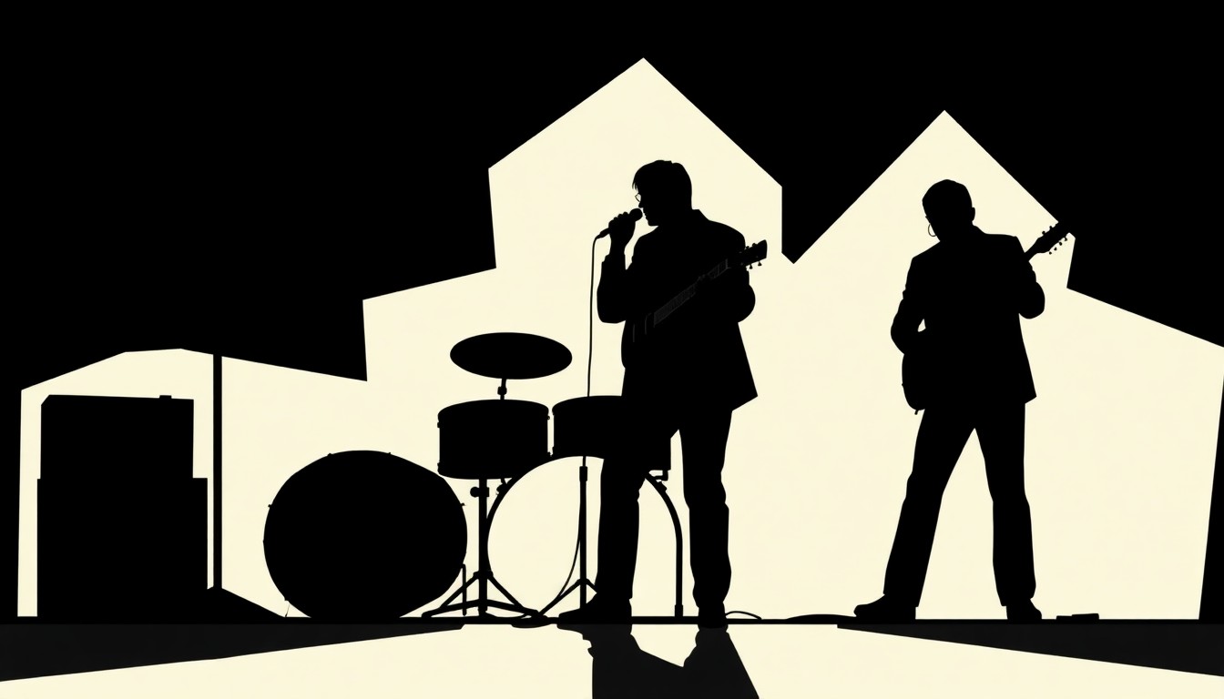 An abstract, minimalist illustration featuring sharp, jagged geometric shapes in black and white, conceptually representing a musician pausing their performances.