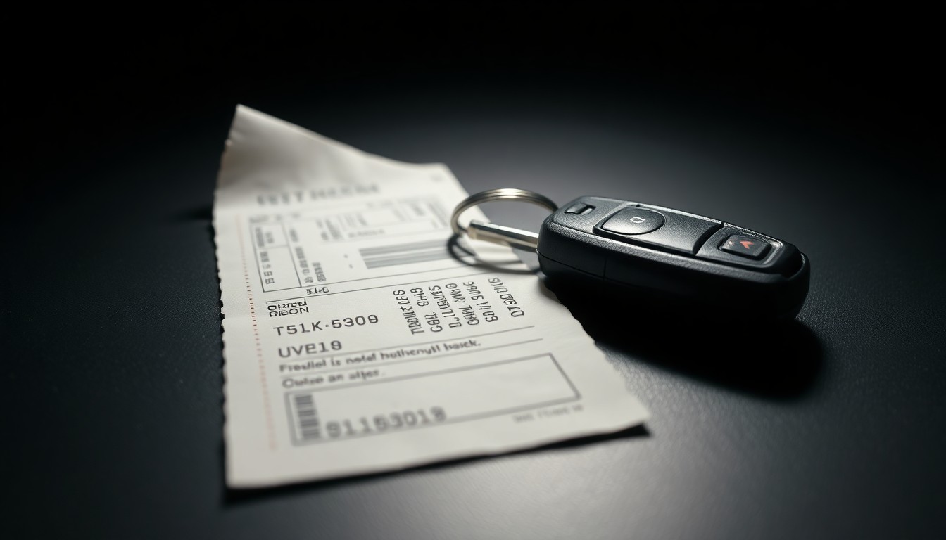 An extreme close-up photograph of a car key and a crumpled traffic ticket, conceptually representing the legal issues surrounding a student-athlete's traffic violation.